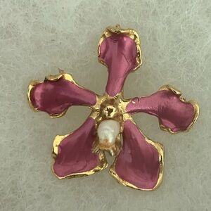 Tropical Floral Brooch with Real Peal